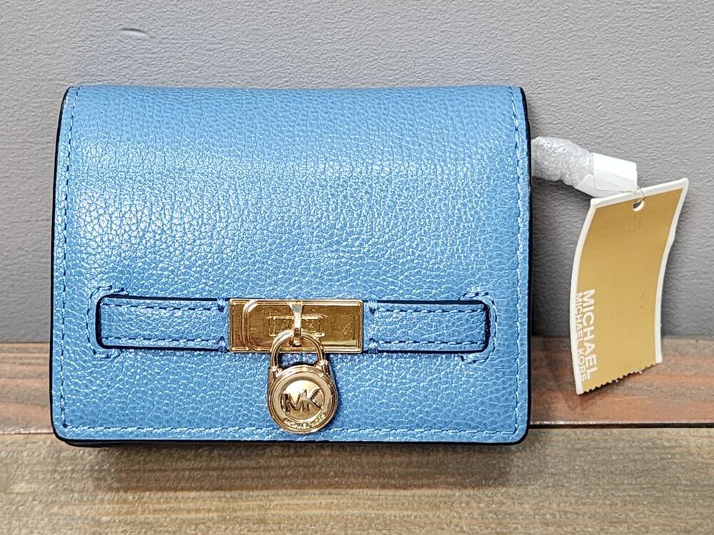Michael Kors Hamilton Moderne Small Leather Wallet In French Blue NWT